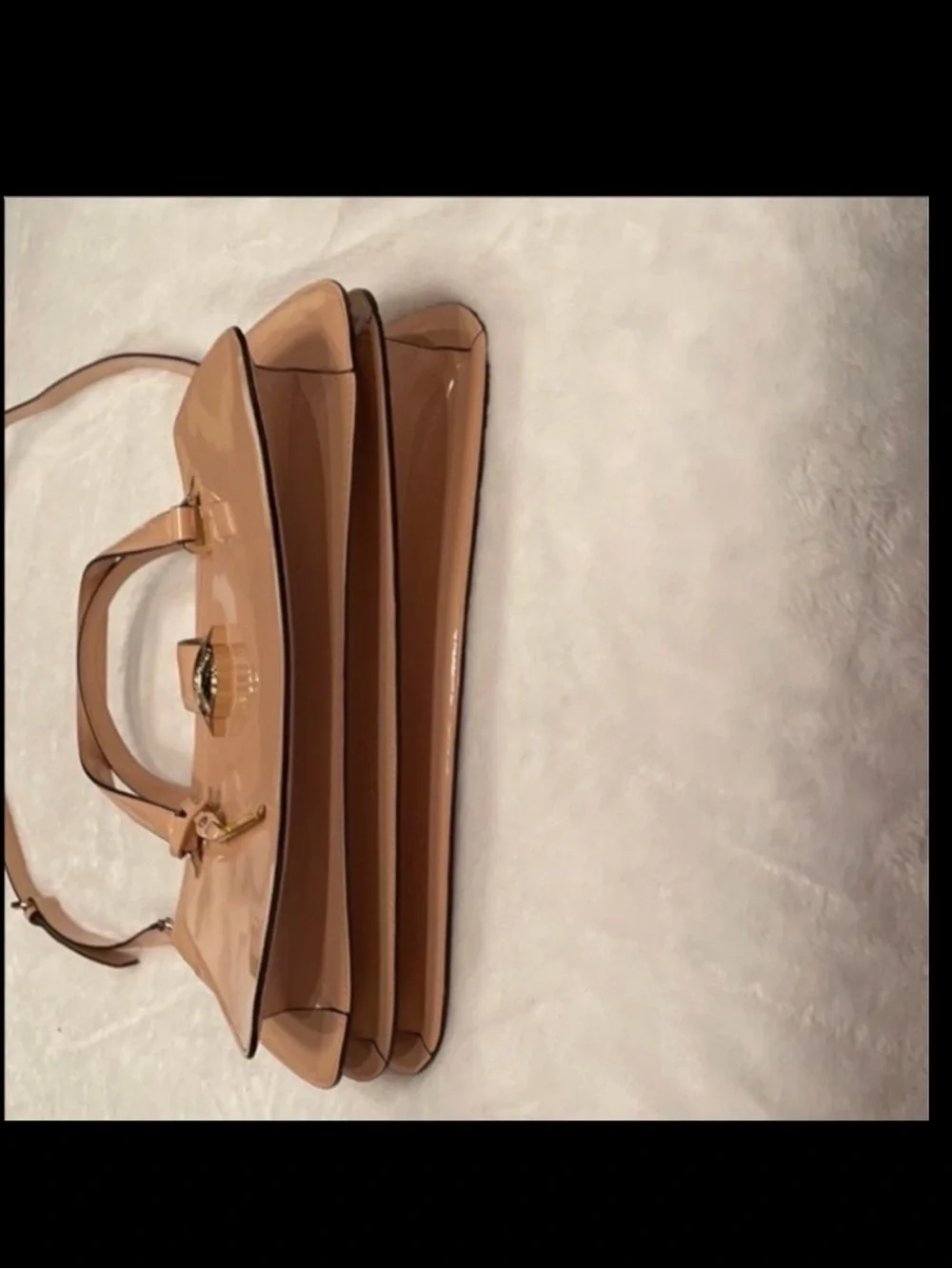 Women's Nude Satchel Handbag with Gold Hardware